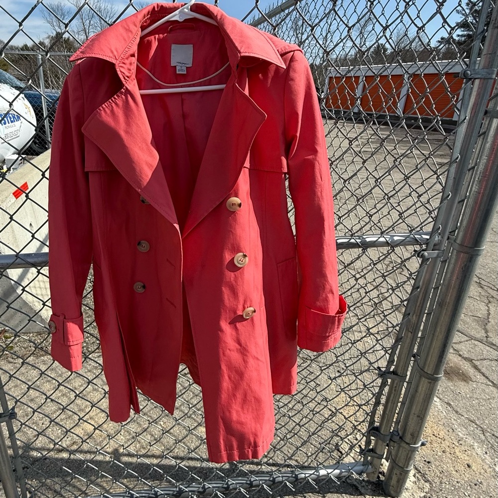 Halogen Coral Double-Breasted Trench Coat
